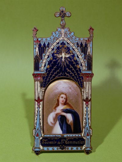 Primeira lembrança de comunhão representando a Virgem e o Espírito Santo (porcelana pintada e esmalte) de French School