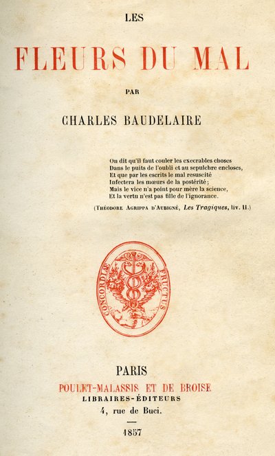 Primeira edição de Les Fleurs du Mal de Charles Baudelaire de French School