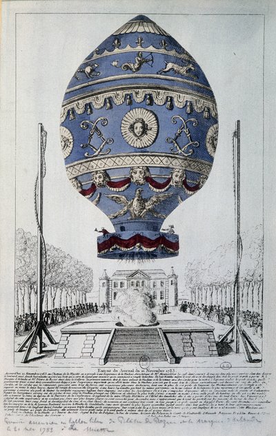 Primeiro voo humano do Pilâtre de Rozier em 21 de Novembro de 1783 de French School