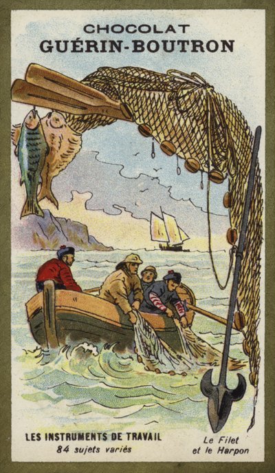 Rede de pesca e arpão de French School