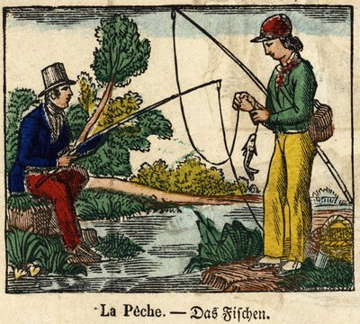 A pesca, a imagem de uma espinha dorsal do século XIX. de French School