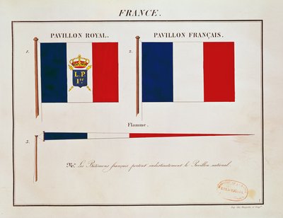 Bandeira de Louis Philippe I, dos Pavilhões dos Poderes Marítimos (gravura a cores) de French School