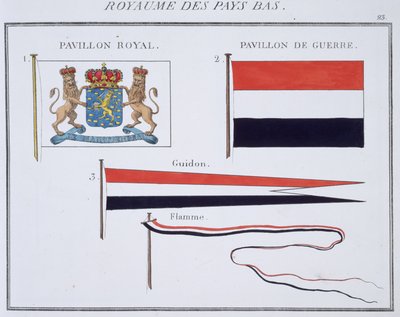 Bandeiras do Reino dos Países Baixos, de um livro francês de Bandeiras, c.1819 de French School