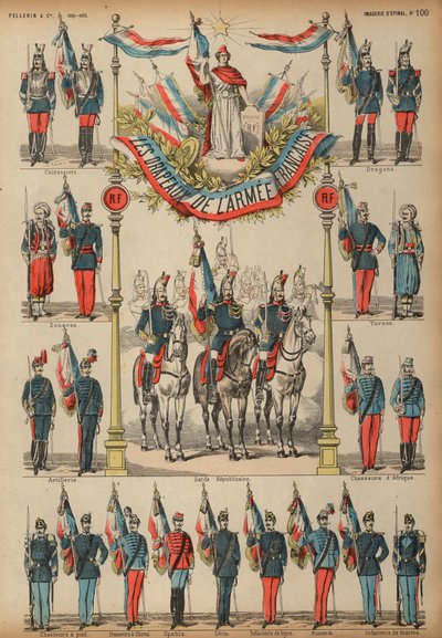Bandeiras do Exército Francês (gravura colorida) de French School