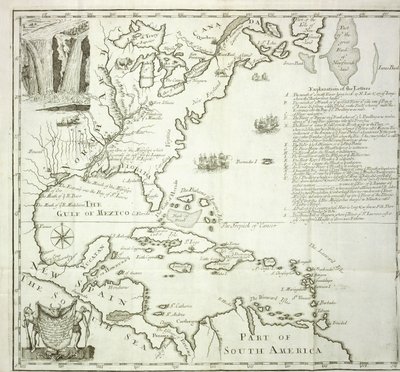 Mapa dobrável da costa atlântica da América do Norte, 1714 de French School