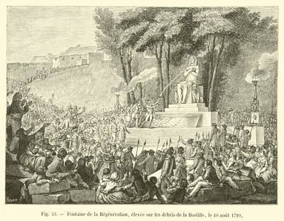 Fonte da Regeneração, erguida sobre os destroços da Bastilha, 10 de agosto de 1792 de French School