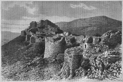 Fortaleza de Baniyas, da Síria hoje. Viajar para a Fenícia, o Líbano e a Judéia. 1875-1880 de Louis Charles Emile Lortet, 1884 (gravura do bw) de French School