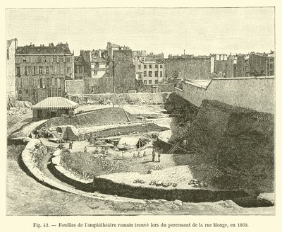Escavações Lamphitheater romano encontrado durante o piercing da Rue Monge, em 1869 de French School