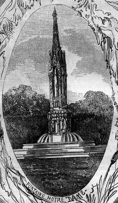 Fonte de Paris: vista da Fonte da Virgem (Fonte de Notre Dame) (cerca de 1845). Gravura em "Le Monde Illustré" n°254 de 22 de fevereiro de French School