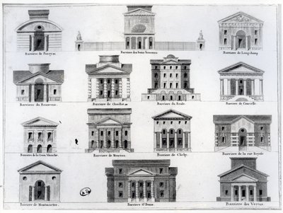 Catorze das barreiras projetadas por Claude Nicolas Ledoux para o Muro dos Agricultores-Gerais em torno de Paris de French School