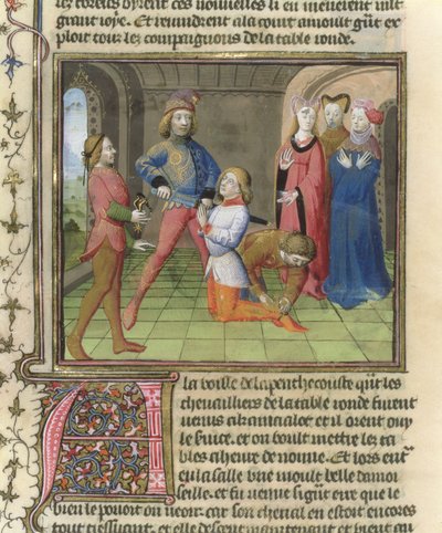 Fr.120 f.522v O Cavaleiro de Lancelot da História de Lancelot em La Quite de Saint Graal de French School