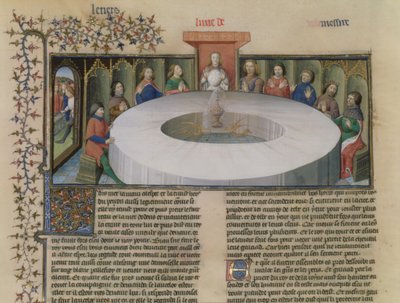Fr.120 f.524v Os Cavaleiros da Távola Redonda da História de Lancelot, de La Quite de Saint Graal de French School