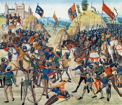 Fr 2643 f.165v Batalha de Crecy da Guerra dos Cem Anos, da Crônica de "Froissart", 24 de agosto de 1346 de French School