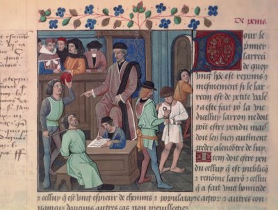 Pe 4367 f.55v Um Juiz Interrogando Prisioneiros de French School