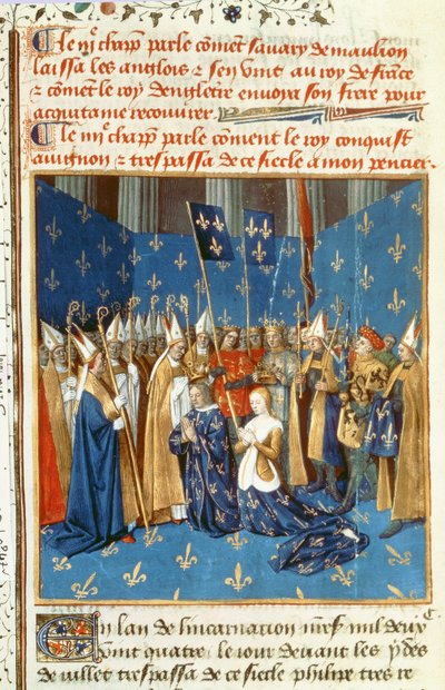 Padre 6465 f.247v Coroação de Luís VIII (1187-1226) e Blanche de Castile em Reims na presença do rei de Jerusalém de French School