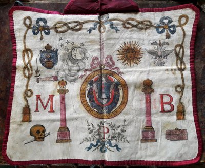 Franc maconnerie: avental em couro de mestre maconnique decora símbolos e emblemas franc maconnique de French School