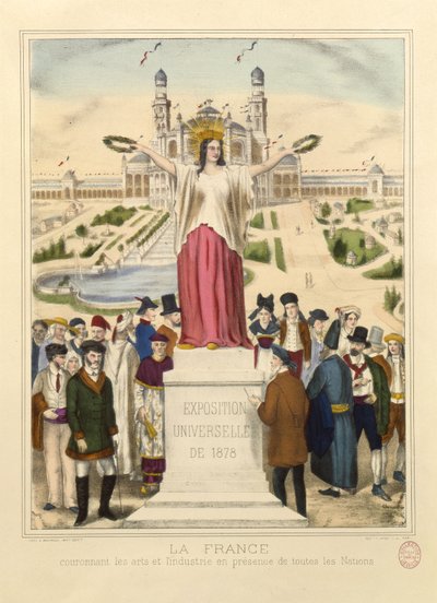 França coroando as artes e indústria com coroas de louros na exposição Universelle de 1878 em Paris de French School