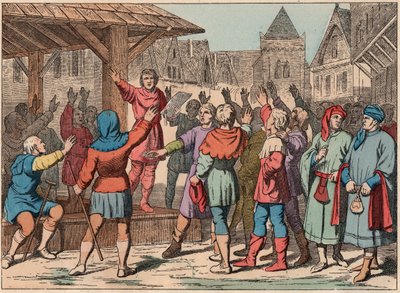 França na Idade Média: as comunas - Carta Comunal - Juramento - Gravura do fim do século XIX em "Nos Gires Nationales - Images et recits" de French School