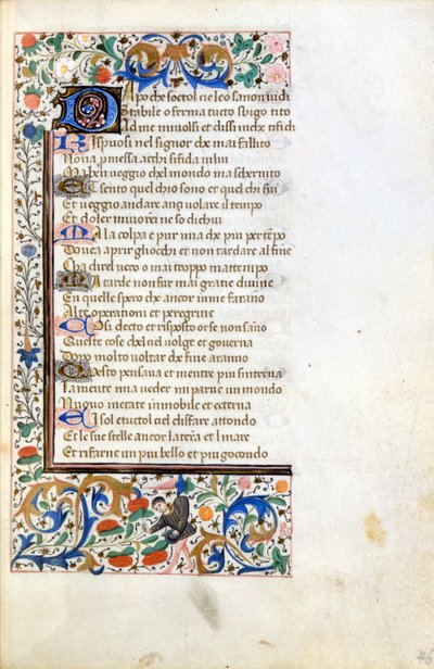 Francesco Petrarca (Petrarca): incipito de um manuscrito iluminado da Escola Francesa do século XIV. Irmão Municipal de Rimini. de French School