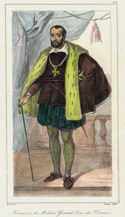 Francesco de Medici (Francis de Medicis), Grão-Duque da Toscana (1541 - 1587) pai de Maria de Médicis. Gravura do século XIX. de French School