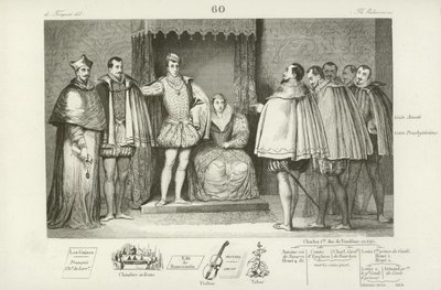 Francis II da França informando deputados do parlamento que ele escolheu seus tios, o duque de Guise e Charles, cardeal de Lorraine, para governar para ele, 1559 de French School
