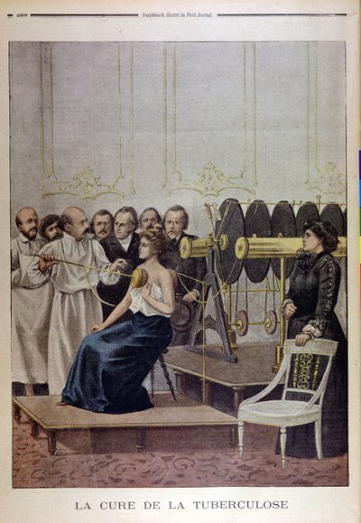 Francisque Crotte Tratando um Paciente com Tuberculose usando Eletricidade, de Le Petit Journal, 1901 de French School