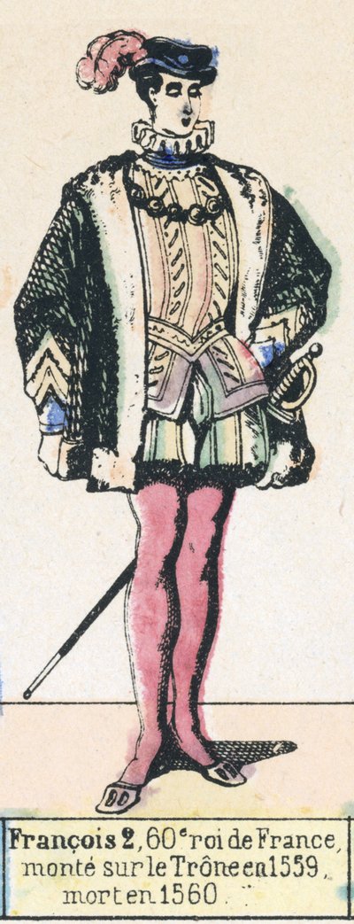 Francisco 2, 60º rei da França, ascendeu ao trono em 1559, morreu em 1560 (gravura a cores) de French School
