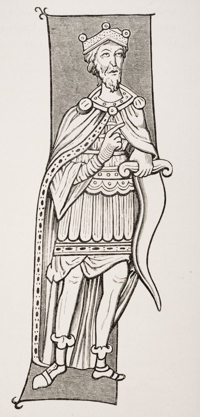 Chefe ou rei franco armado com um scramasax, depois de uma miniatura do século IX, de "Le Moyen Age et La Renaissance", de Paul Lacroix (1806-84), publicado em 1847 de French School