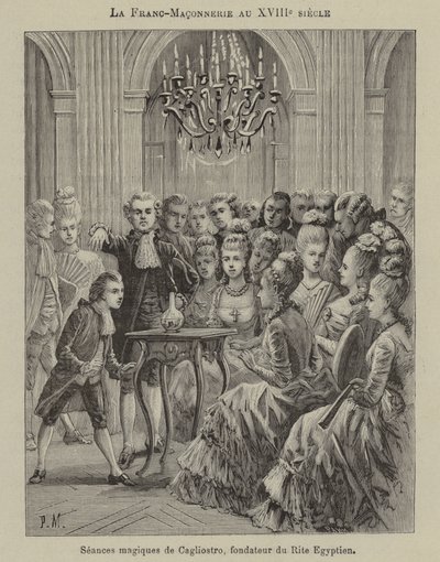 Maçonaria no século XVIII: sessão mágica conduzida por Aleesandro Cagliostro, fundador do rito egípcio (gravura) de French School
