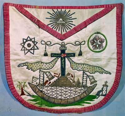 Avental dos Maçons com símbolos maçônicos e rosacruzes (seda bordada) de French School