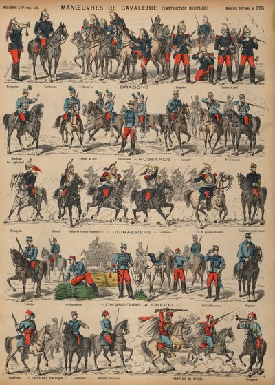 Manobras de cavalaria do exército francês (gravura colorida) de French School