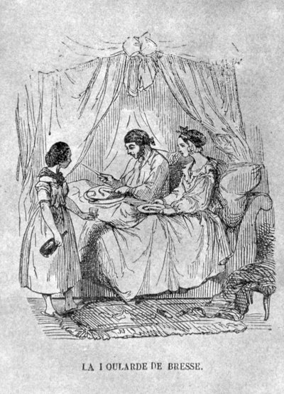 Ilustração francesa de uma pessoa acamada com gota. 1848 (gravura) de French School