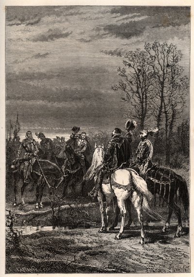 Guerras Religiosas Francesas - Outubro 1569 Guerra das Religiões - As Conversas que precederam a Batalha de Moncontour (Henri, Duque de Anjou futuro Henrique III e Gaspard II de Coligny - A Batalha de Moncontour (Outubro 1569) - gravura de "A história da F de French School