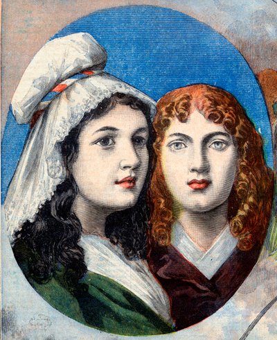 Revolução Francesa - As heroínas francesas: as irmãs Felicite (1770-1841) e Teófilo (1875-1819) de Fernig, que lutou vestida de homem contra os austríacos para ver o pai em 1792 - ilustração do "Le Petit Journal" de 7 de Agosto de 1894 de French School