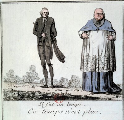 Revolução Francesa: Desenho animado sobre o desaparecimento dos privilégios do escrivão representando um padre magro e um corpulento e gordo eveque do tempo do Antigo Regime. Gravura a partir de 1790. Paris, Biblioteca do Arsenal de French School