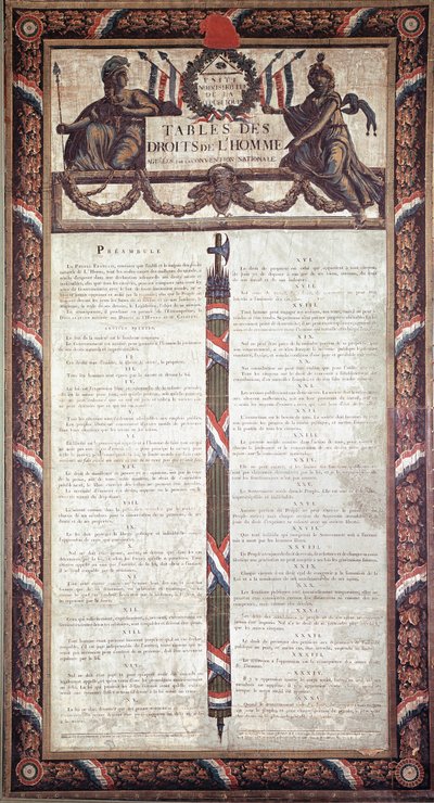 Revolução Francesa: Declaração dos Direitos Humanos e dos Cidadãos (litografia. Século XVIII) de French School
