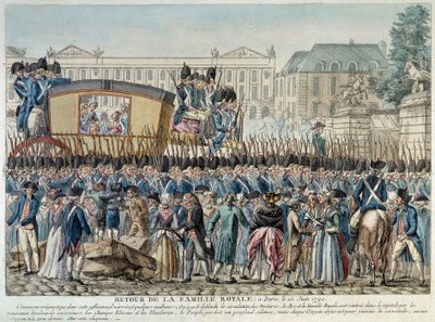 Revolução Francesa: "Regresso da família real a Paris em 25/06/1791" O cortejo atravessa a Place de la Concorde. Gravura da escola francesa do final do século XVIII. Museu Carnavalet de Paris de French School