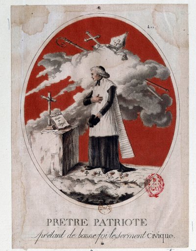 Revolução Francesa: um padre patriota que faz o juramento cívico de boa fé. Gravura do século XVIII. Paris, Biblioteca do Arsenal de French School