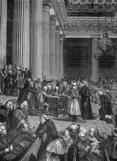 Revolução Francesa: abolição de privilégios na Assembleia Nacional em 1789 (gravura) de French School