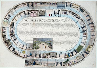 Revolução Francesa: jogo do ganso no final do século XVIII com as principais etapas da Revolução de French School
