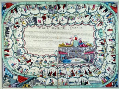 Revolução Francesa: jogo do ganso que apresenta as principais etapas da revolução e uma vista da Assembleia Nacional. Finais do século XVIII. Paris, B.N. de French School