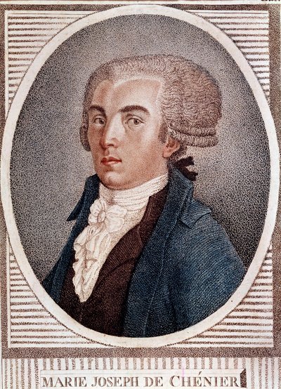 Revolução Francesa: retrato do diplomata, poeta e historiador Marie Joseph Chenier (1764-1811), autor da gravura "Chant du part" do século XIX. de French School