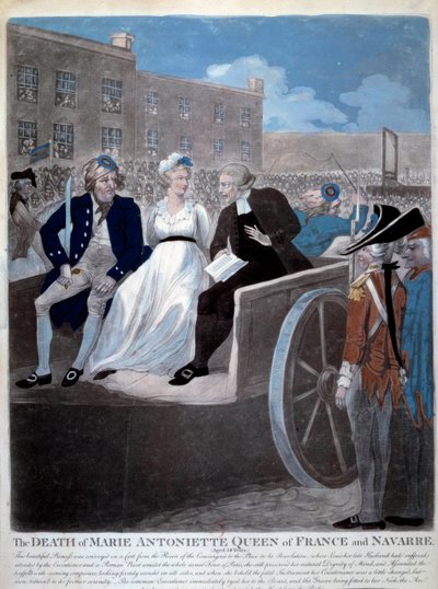 Revolução Francesa: "A rainha de França Maria Antonieta (1755-1793) é levada para a guilhotina. Gravura de 1793. Paris, Biblioteca do Arsenal de French School