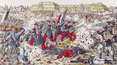 Tropas francesas rodeadas pelo exército prussiano na batalha de Sedan, 31 de agosto de 1870 de French School