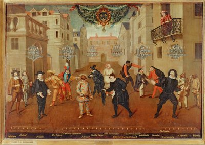 Comediantes franceses e italianos ... (pintura sobre tela) de French School