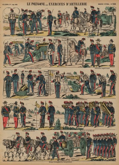 Exercícios de artilharia do exército francês, Le Polygone, Lorient, França (gravura colorida) de French School