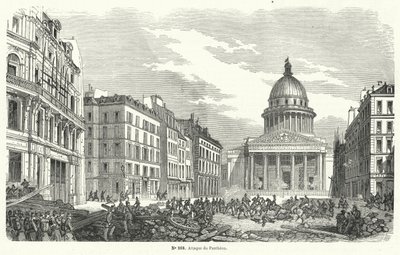 Tropas do exército francês atacando insurgentes que ocupam o Panteão, Paris, 24 de Junho de 1848 (gravura) de French School