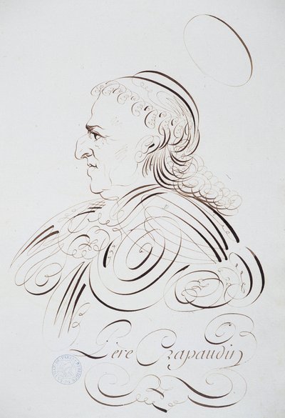 Caligrafia francesa: Retrato do Padre Crapaudin de Bernard de Paris por volta de 1780. Biblioteca histórica da cidade de Paris. de French School