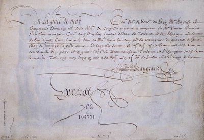 Caligrafia francesa: Recu a favor de Bernard de Beaugrand delivre a 2 de Julho de 1623. Biblioteca histórica da cidade de Paris. de French School