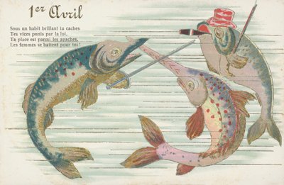 Cartão francês representando um peixe para assinalar o Dia da Mentira (Poisson d